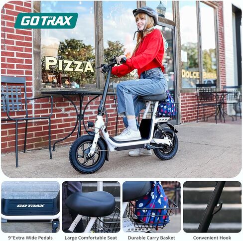 سكوتر كهربائي Gotrax A5 مع مقعد للبالغين، 15.5 ميل و15.5 ميل في الساعة بواسطة محرك 400 واط، ممتص صدمات خلفي مزدوج وإطار هوائي 12 بوصة، سكوتر E Commuter مع سلة حمل (أبيض) in Kuwait