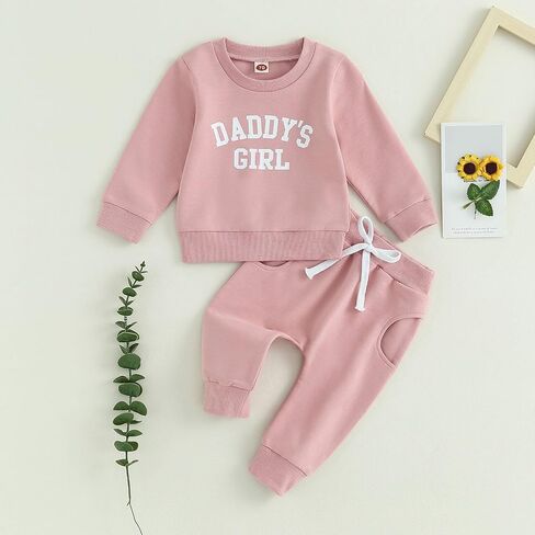 Rtnnsbbfcm Newborn Baby Girl Fall Winter Clothes Long Sleeve Letter Print Crewneck Sweatshirt Top Pants 2Pcs Outfit in Kuwait