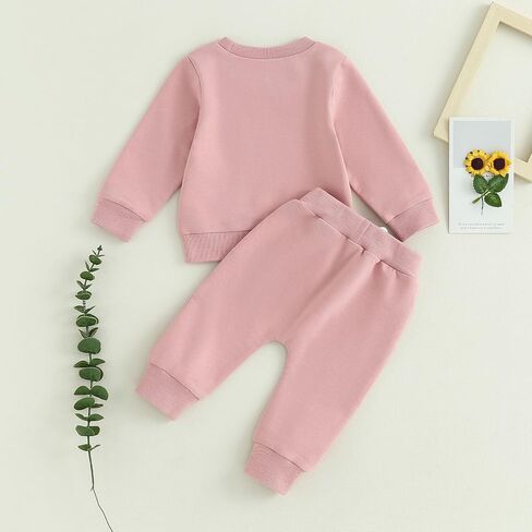 Rtnnsbbfcm Newborn Baby Girl Fall Winter Clothes Long Sleeve Letter Print Crewneck Sweatshirt Top Pants 2Pcs Outfit in Kuwait