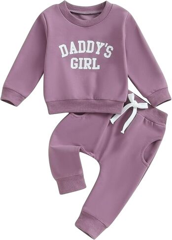 Rtnnsbbfcm Newborn Baby Girl Fall Winter Clothes Long Sleeve Letter Print Crewneck Sweatshirt Top Pants 2Pcs Outfit in Kuwait