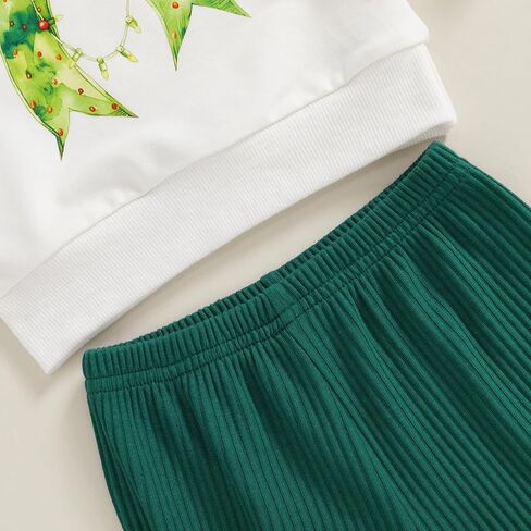Toddler Baby Girl Christmas Outfits Bow Print Long Sleeve Sweatshirt Solid Ribbed Flare Pants Headband 3 Piece Set in Kuwait