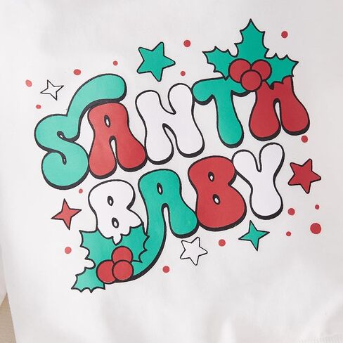 Toddler Baby Girl Christmas Outfits Bow Print Long Sleeve Sweatshirt Solid Ribbed Flare Pants Headband 3 Piece Set in Kuwait