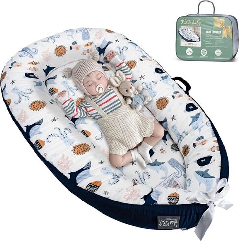 Baby Lounger for Newborn Infant Nest Portable Co Sleeper in Bed Newborn Lounger for 0-24 Months Adjustable 100% Cotton Soft Baby Floor Seat for Travel Boys & Girls Essentials Gift Baby Soft Snuggle in Kuwait