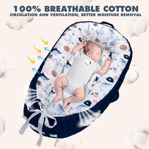 Baby Lounger for Newborn Infant Nest Portable Co Sleeper in Bed Newborn Lounger for 0-24 Months Adjustable 100% Cotton Soft Baby Floor Seat for Travel Boys & Girls Essentials Gift Baby Soft Snuggle in Kuwait