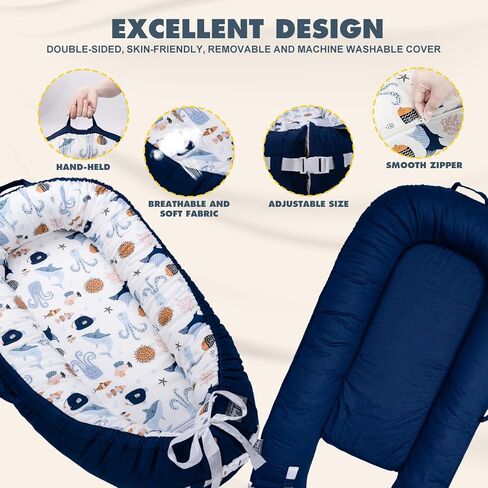 Baby Lounger for Newborn Infant Nest Portable Co Sleeper in Bed Newborn Lounger for 0-24 Months Adjustable 100% Cotton Soft Baby Floor Seat for Travel Boys & Girls Essentials Gift Baby Soft Snuggle in Kuwait