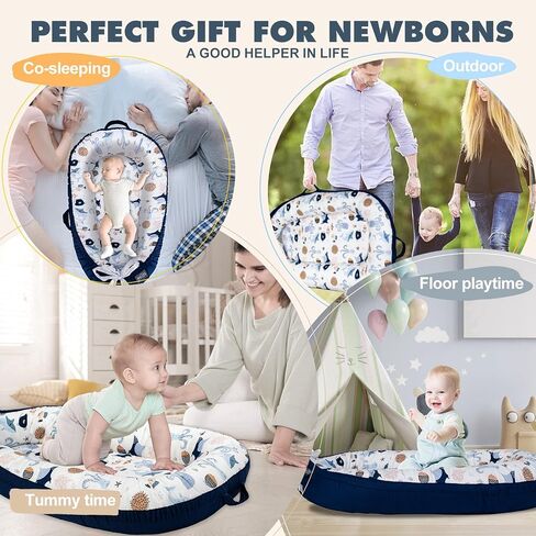 Baby Lounger for Newborn Infant Nest Portable Co Sleeper in Bed Newborn Lounger for 0-24 Months Adjustable 100% Cotton Soft Baby Floor Seat for Travel Boys & Girls Essentials Gift Baby Soft Snuggle in Kuwait
