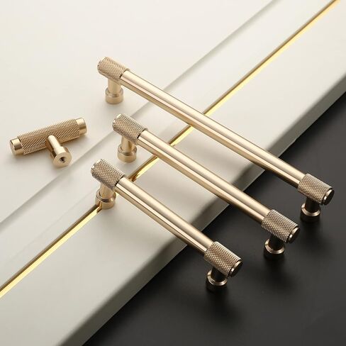 Asidrama 10 Pack Knurled Champagne Bronze Kitchen Cabinet Knobs Gold Dresser Knobs Drawer Knobs Single Hole Cabinet T Bar Pull Handles for Kitchen Wardrobe Cupboard in Saudi Arabia
