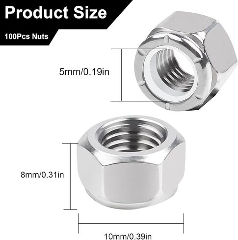 166 Pcs Locknuts Assortment Kit, Metric Lock Nuts, Nylon Insert Lock Nuts, M3 M4 M5 M6 M8 M10 M12 Nuts, 304 Stainless Steel Nylock Nuts for Bolt Screws, Standard Threaded Assorted Hardware Nuts in Saudi Arabia