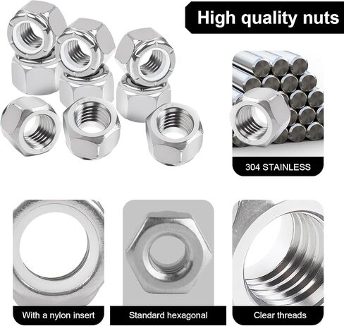 166 Pcs Locknuts Assortment Kit, Metric Lock Nuts, Nylon Insert Lock Nuts, M3 M4 M5 M6 M8 M10 M12 Nuts, 304 Stainless Steel Nylock Nuts for Bolt Screws, Standard Threaded Assorted Hardware Nuts in Saudi Arabia