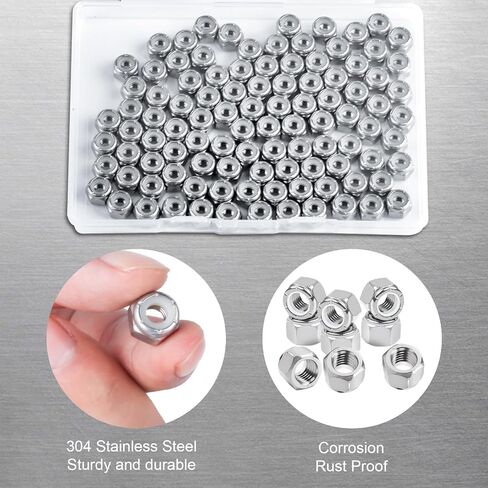 166 Pcs Locknuts Assortment Kit, Metric Lock Nuts, Nylon Insert Lock Nuts, M3 M4 M5 M6 M8 M10 M12 Nuts, 304 Stainless Steel Nylock Nuts for Bolt Screws, Standard Threaded Assorted Hardware Nuts in Saudi Arabia