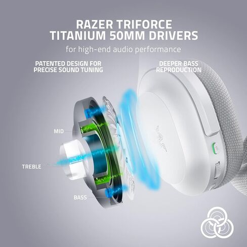 سماعة رأس Razer Barracuda اللاسلكية للألعاب والهواتف المحمولة (كمبيوتر شخصي، PlayStation، Switch، Android، iOS): 2.4 جيجا هرتز لاسلكي + بلوتوث - ميكروفون مدمج لإلغاء الضوضاء - برامج تشغيل 50 مم - بطارية 40 ساعة - أبيض زئبقي in Kuwait