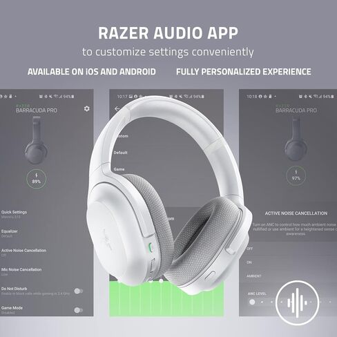 سماعة رأس Razer Barracuda اللاسلكية للألعاب والهواتف المحمولة (كمبيوتر شخصي، PlayStation، Switch، Android، iOS): 2.4 جيجا هرتز لاسلكي + بلوتوث - ميكروفون مدمج لإلغاء الضوضاء - برامج تشغيل 50 مم - بطارية 40 ساعة - أبيض زئبقي in Kuwait