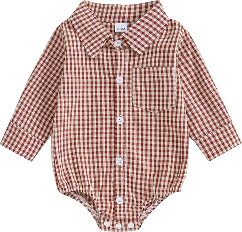 Douhoow Baby Plaid Romper Boys Girls Button Down Bodysuit Long Sleeve Lapel Neck Tops Fall Winter Festival Clothes in Saudi Arabia