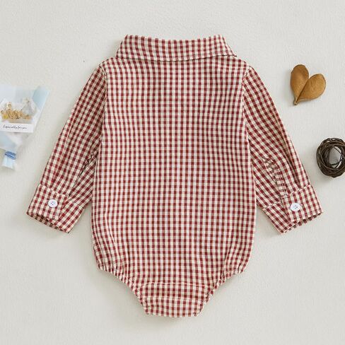 Douhoow Baby Plaid Romper Boys Girls Button Down Bodysuit Long Sleeve Lapel Neck Tops Fall Winter Festival Clothes in Saudi Arabia
