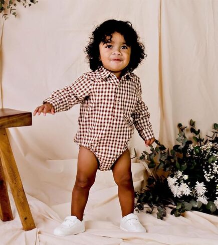 Douhoow Baby Plaid Romper Boys Girls Button Down Bodysuit Long Sleeve Lapel Neck Tops Fall Winter Festival Clothes in Saudi Arabia
