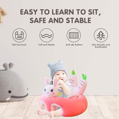 Yuehuam Baby Floor Seat Learn to Sit Lounger Cover, Cute Plush Baby Sofa Cover, Infant Learning Sitting Chair Cover, Toddler Chair Cover for Sitting Up (Only Cover, No Filling) in Saudi Arabia