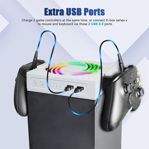 مروحة تبريد لأجهزة Xbox Series X، ومروحة تبريد Xbox Series X مع سرعة مروحة تلقائية قابلة للتعديل حسب درجة الحرارة، وحامل وحدة التحكم، وضوضاء منخفضة، وإضاءة RGB، ومنفذي USB للشحن ونقل البيانات باللون الأبيض in Saudi Arabia