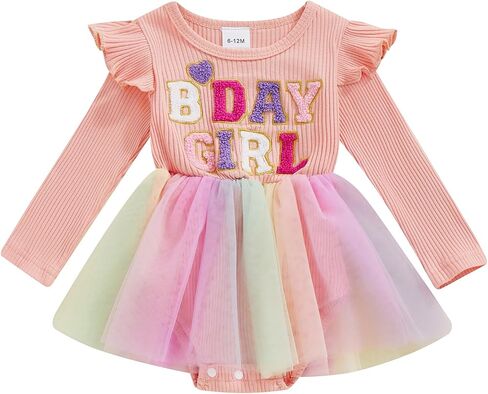 Matching Sister Outfits Girl and Baby Birthday Gril Print Ribbed Ruffle Sleeve Top with Tulle Dress/Baby Romper Dress in Saudi Arabia