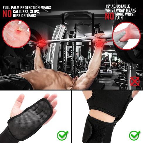 Workout Gloves for Men & Women, Weight Lifting Grips with Wrist Support Non-Slip Full Palm Protection Avoid Calluses & Blisters for Gymnastics, Pull-ups, Deadlifts, Gym Workout, Kettlebells in Kuwait