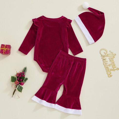 Infant Baby Girls Christmas Clothes Santa Claus Velvet Romper Top Bell Pants Fur Hat Winter Outfits in Saudi Arabia