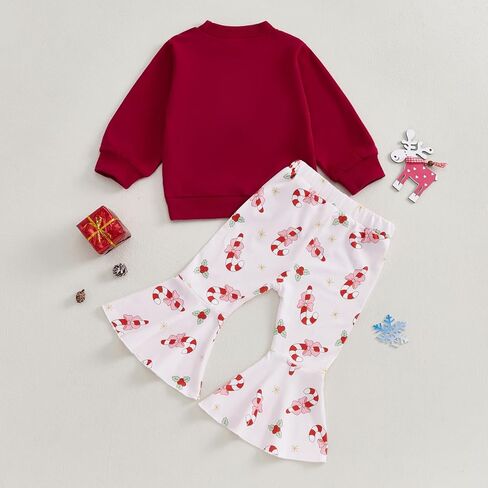 Toddler Baby Girl Christmas Outfit Pullover Sweatshirt Top Flared Pants Set Cute 2 Piece Bell Bottom Outfit in Kuwait