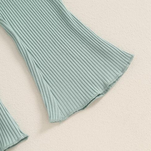 ملابس خريفية للأطفال البنات بأكمام طويلة مضلعة وبلوزات مكشكشة وسراويل واسعة طقم من قطعتين ملابس شتوية لطيفة للأطفال الصغار in Kuwait