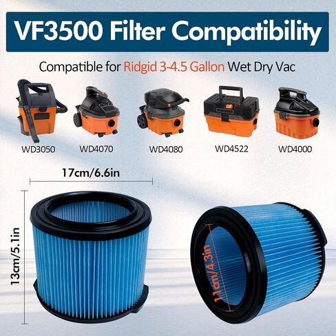 VF3500 Filter+VF3501 Vacuums Bags Replacement Compatible for Ridgid 3-4.5 Gallon Wet Dry Vacuums.3-Layer Fine Filter fit for Ridgid WD3050, WD4070, WD4080, WD4522, 4000RV, 4500RV in Saudi Arabia