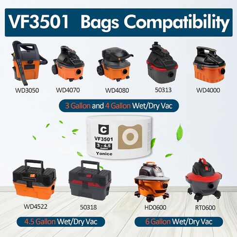 VF3500 Filter+VF3501 Vacuums Bags Replacement Compatible for Ridgid 3-4.5 Gallon Wet Dry Vacuums.3-Layer Fine Filter fit for Ridgid WD3050, WD4070, WD4080, WD4522, 4000RV, 4500RV in Saudi Arabia