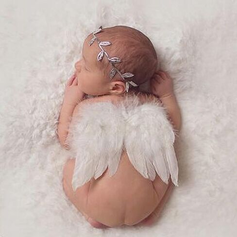 Holibeat 0-6M Baby White Fairy Feather Angel Wings with a Headband Newborn Photography Posing Props (White) in Kuwait