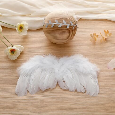 Holibeat 0-6M Baby White Fairy Feather Angel Wings with a Headband Newborn Photography Posing Props (White) in Kuwait