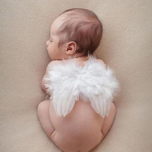 Holibeat 0-6M Baby White Fairy Feather Angel Wings with a Headband Newborn Photography Posing Props (White) in Kuwait
