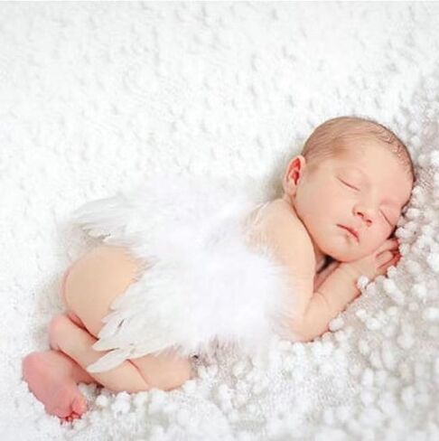 Holibeat 0-6M Baby White Fairy Feather Angel Wings with a Headband Newborn Photography Posing Props (White) in Kuwait