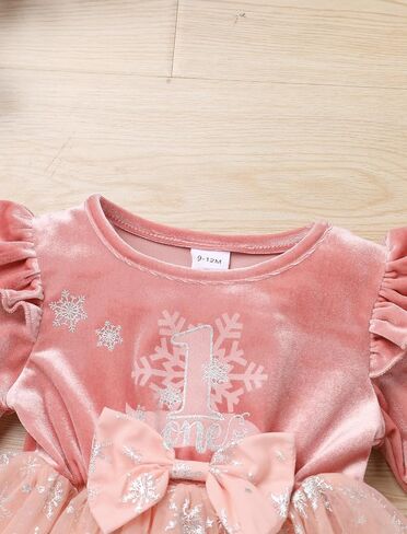 OBEEII Baby Girl First Christmas Velvet Tulle Dress Long Sleeve Sparkle Snowflake Tiered Dress 1st Birthday Cake Smash Outfit in Saudi Arabia