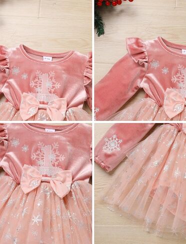 OBEEII Baby Girl First Christmas Velvet Tulle Dress Long Sleeve Sparkle Snowflake Tiered Dress 1st Birthday Cake Smash Outfit in Saudi Arabia