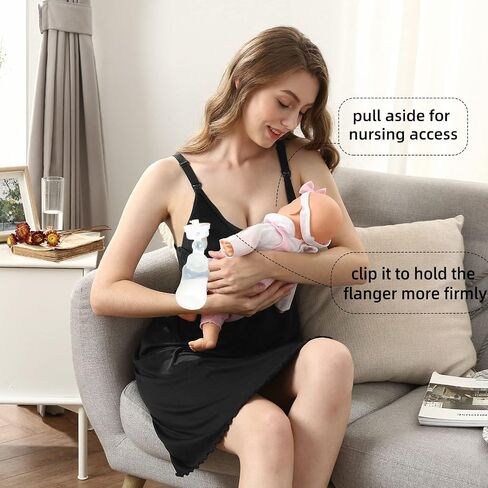 iloveSIA Plus Size Nursing Nightgown Build-in Pumping Bras Hands Free in Kuwait