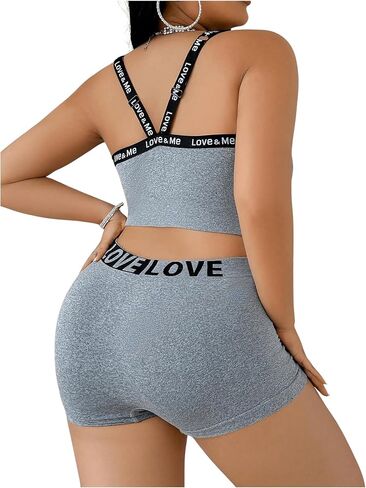SOLY HUX Women's Plus Size 2 Piece Lingerie Letter Seamless Wireless Bralette and Boyshorts Set in Saudi Arabia