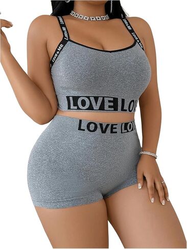 SOLY HUX Women's Plus Size 2 Piece Lingerie Letter Seamless Wireless Bralette and Boyshorts Set in Saudi Arabia