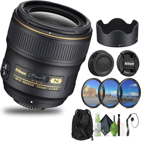 نيكون - عدسة AF-S NIKKOR مقاس 35 مم f/1.4G ذات زاوية واسعة (2198) + طقم مرشح + حافظة للغطاء + طقم تنظيف (متجدد) in Saudi Arabia