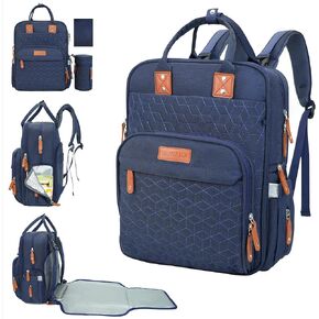 Diaper Bag Backpack with Changing Pad,Baby Diaper Backpack for Mom and Dad,Travel Baby Backpack with Changing Station,Large Capacity Baby Bag with Bottle Storage,Insulated Side Pocket(Dark Blue)