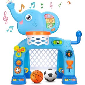KIZZYEA Toys for 1 2 3 Years Old Boys Girls, Toddler Basketball Hoop & Soccer Goal Sports Toy, Interactive Musical Toys, Montessori Toys, Christmas Birthday Gift for Baby Kids Age 12-18 Months