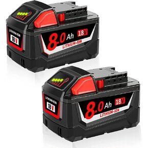2 Pack 8.0Ah 18V Replacement Battery for Milw M-18 Battery Pack Compatible with Milw M-18 8.0Ah Lithium Battery 48-11-1852, 48-11-1890,48-11-1850, 48-11-1828, 48-11-1820,Cordless Tools