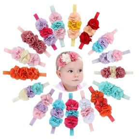 FZBNSRKO Baby Girls Floral Headbands Set,15 Pack Mixed Baby Chiffon Headbands Baby Girl Flower Headband Elastic Hairband for Newborn Toddler Hair Accessories(2 flowers)