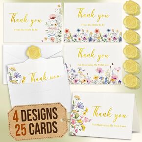Woodmore Bridal Shower Thank You Cards With Envelopes - 25 Pcs Bride Thank You Cards For Bridal Shower Decorations, Bridal Party Thank You Notes For Wedding