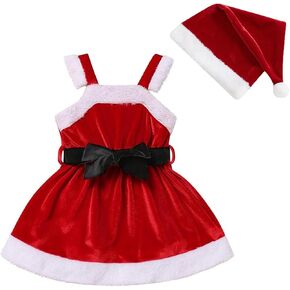 Toddler Baby Girl Christmas Dress Santa Claus Dresses Sleeveless Red Velvet Dress Princess A-line Tulle Dress with Santa Hat in Kuwait