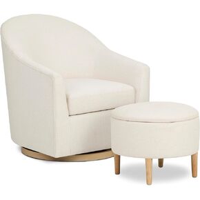 Evolur Luna Swivel Chair & Ottoman with 360-degree Swivel and Soft, Plush Fabric and Sleek Design, Sturdy Wooden Base