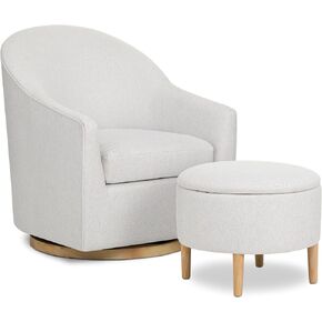 Evolur Luna Swivel Chair & Ottoman with 360-degree Swivel and Soft, Plush Fabric and Sleek Design, Sturdy Wooden Base