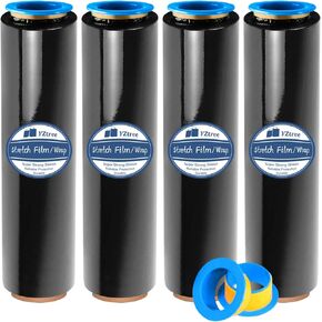 4-Pack Black Pallet Wrap Stretch Film - 18" x 1000ft x 80 Gauge Thick Black Shrink Wrap Roll for Pallet Packaging, Transportation, Stability and Protection