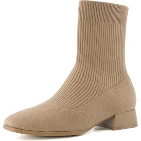 CUSHIONAIRE Women's Russel Knit Ankle Boot with Block Heel +Memory Foam, Wide Widths Available