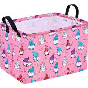 KUNRO Christmas Basket Rectang Gift Shelf Basket Baby Storage Bin, Gnomes Pattern Kids Toy Basket Organizer Box for With Handles Boy and Girls Room Deco
