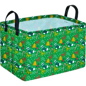 KUNRO Christmas Basket Rectang Gift Shelf Basket Baby Storage Bin, Gnomes Pattern Kids Toy Basket Organizer Box for With Handles Boy and Girls Room Deco